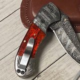 Best Folding Pocket Knife with Pocket Clip and Epoxy Resin Handle, 3.2 Inches Blade Length and Leather Case - For Sale by KBS Knives Store
