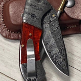 Best Folding Pocket Knife with Pocket Clip and Epoxy Resin Handle, 3.2 Inches Blade Length and Leather Case - For Sale by KBS Knives Store