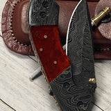 Best Folding Pocket Knife with Pocket Clip and Epoxy Resin Handle, 3.2 Inches Blade Length and Leather Case - For Sale by KBS Knives Store