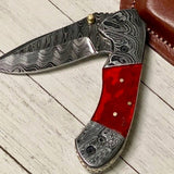 Best Folding Pocket Knife with Pocket Clip and Epoxy Resin Handle, 3.2 Inches Blade Length and Leather Case - For Sale by KBS Knives Store