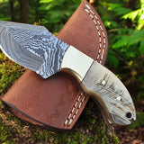 Best Knife to Skin Deer – Custom Damascus Steel Skinning Knife with Sheep Horn Handle