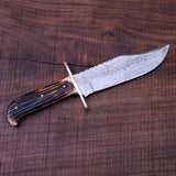 Western Bowie Knife – Handmade 15-Inch Damascus Steel with Bone Handle