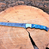 Handmade Damascus Steel Fillet Knife with Epoxy Resin and Steel Bolster Handle - 13" Overall Length