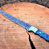 Handmade Damascus Steel Fillet Knife with Epoxy Resin and Steel Bolster Handle - 13" Overall Length