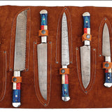 Texas Flag Handle Damascus Steel Kitchen Knives Set