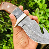 Raindrop Damascus Guthook Skinning knife