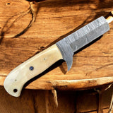 Handmade Bull Cutter - Damascus Steel Blade & Bone Handle