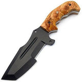 Handcrafted D2 Steel Acid Washed Blade Survival Knife with Burl Olive Wood Handle - 11 Inch Overall Length