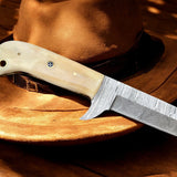 Handmade Bull Cutter - Damascus Steel Blade & Bone Handle