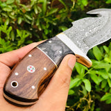 Raindrop Damascus Guthook Skinning knife