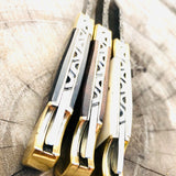 Deal Of 3 Premium Damascus Steel Folding Pocket Knife Set - Exquisite Utility Knives with Buffalo Horn,Bone and Rosewood Handles