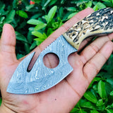 Deer Antler Guthook Skinning Knife