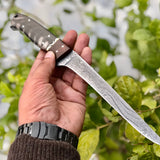 Damascus Steel Handmade Fillet-Boning Knife with Rosewood, Buffalo Horn, and Brass Spacer Handle, 13-Inch Overall Length