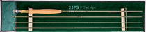 Rod and reel combo set in case with green rod and light wood handle