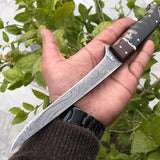 Damascus Steel Handmade Fillet-Boning Knife with Rosewood, Buffalo Horn, and Brass Spacer Handle, 13-Inch Overall Length