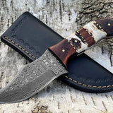 Custom Handmade Damascus Steel Hunting Skinning Knife