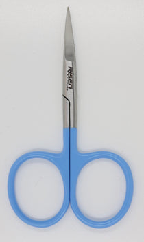 4-inch all-purpose scissors with blue plastic handles and pointed metal blades