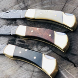 Deal Of 3 Premium Damascus Steel Folding Pocket Knife Set - Exquisite Utility Knives with Buffalo Horn,Bone and Rosewood Handles