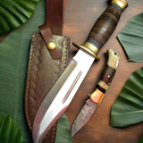 Outback Dual Edge Set – 16" D2 Forged Steel Bowie Knife & Damascus Folding Pocket Knife with Leather Sheath