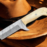Handmade Bull Cutter - Damascus Steel Blade & Bone Handle