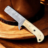 Handmade Bull Cutter - Damascus Steel Blade & Bone Handle