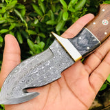 Raindrop Damascus Guthook Skinning knife