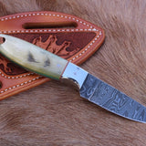 HIGHLAND HITCH – WORKING BUCKAROO KNIFE WITH DAMASCUS STEEL & MOUNTAIN SHEEP HORN