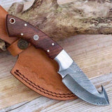 Custom-Made Damascus Gut Hook Deer Skinning Knife