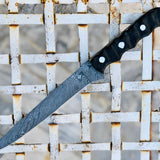Damascus Steel Handmade Fillet Boning Knife with Sheep Horn Handle, 13 Inches with Leather Sheath by KBS Knives Store