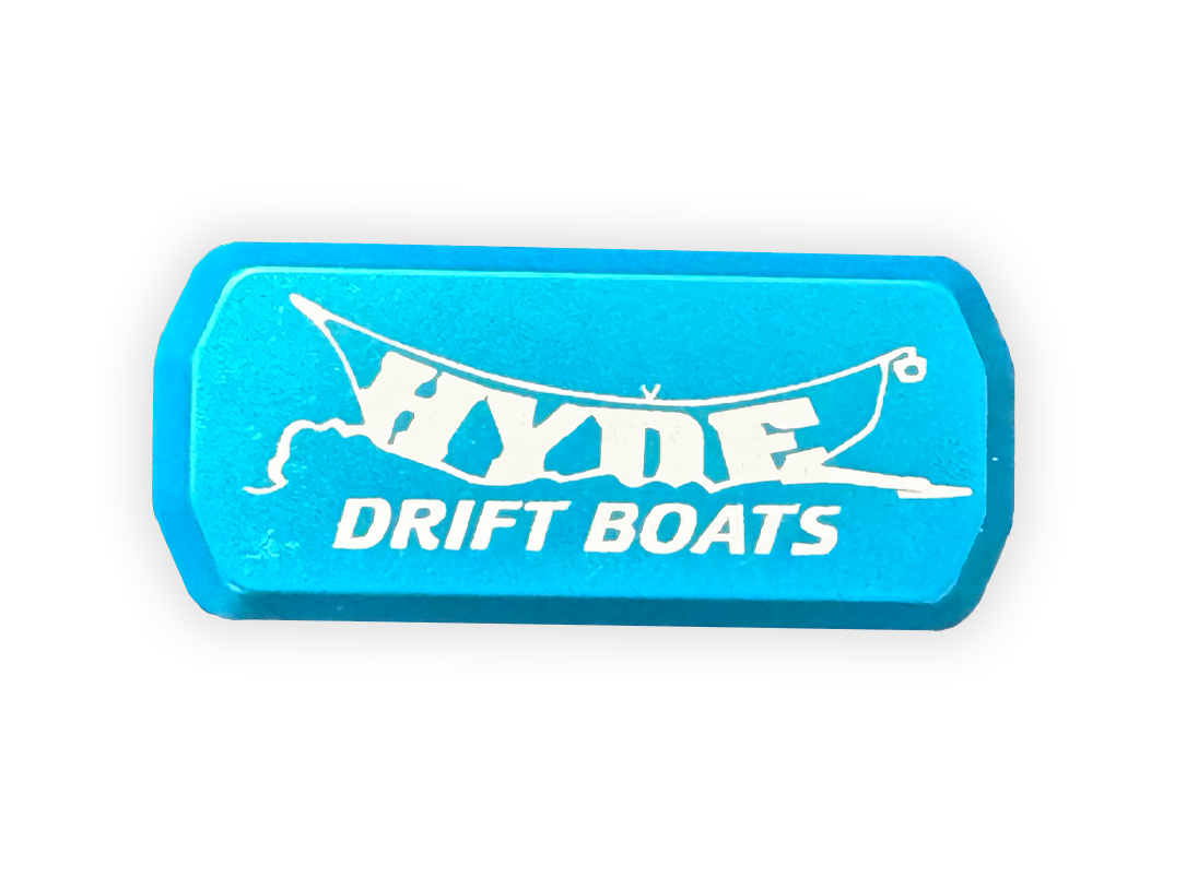 Blue magnetic net rack strip with Drift Boats logo text