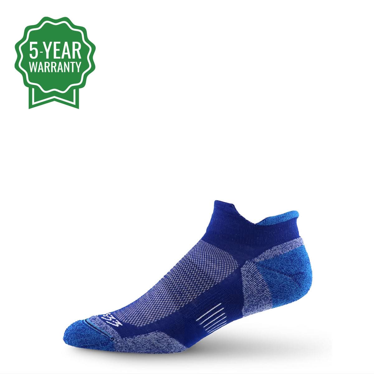 Merino wool no-show trail running socks, blue with patterned arch