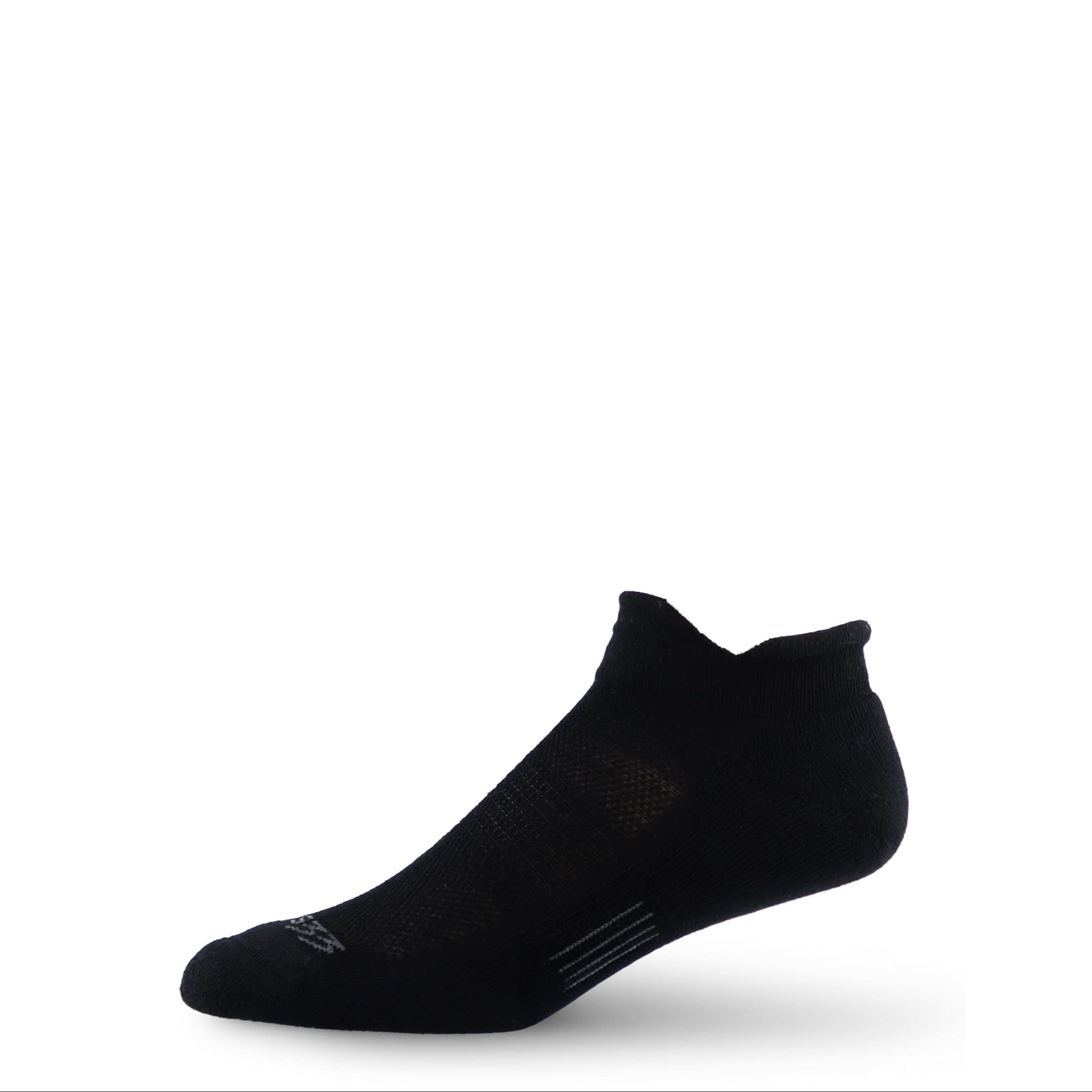 Merino wool no-show trail running socks, black with textured stripe