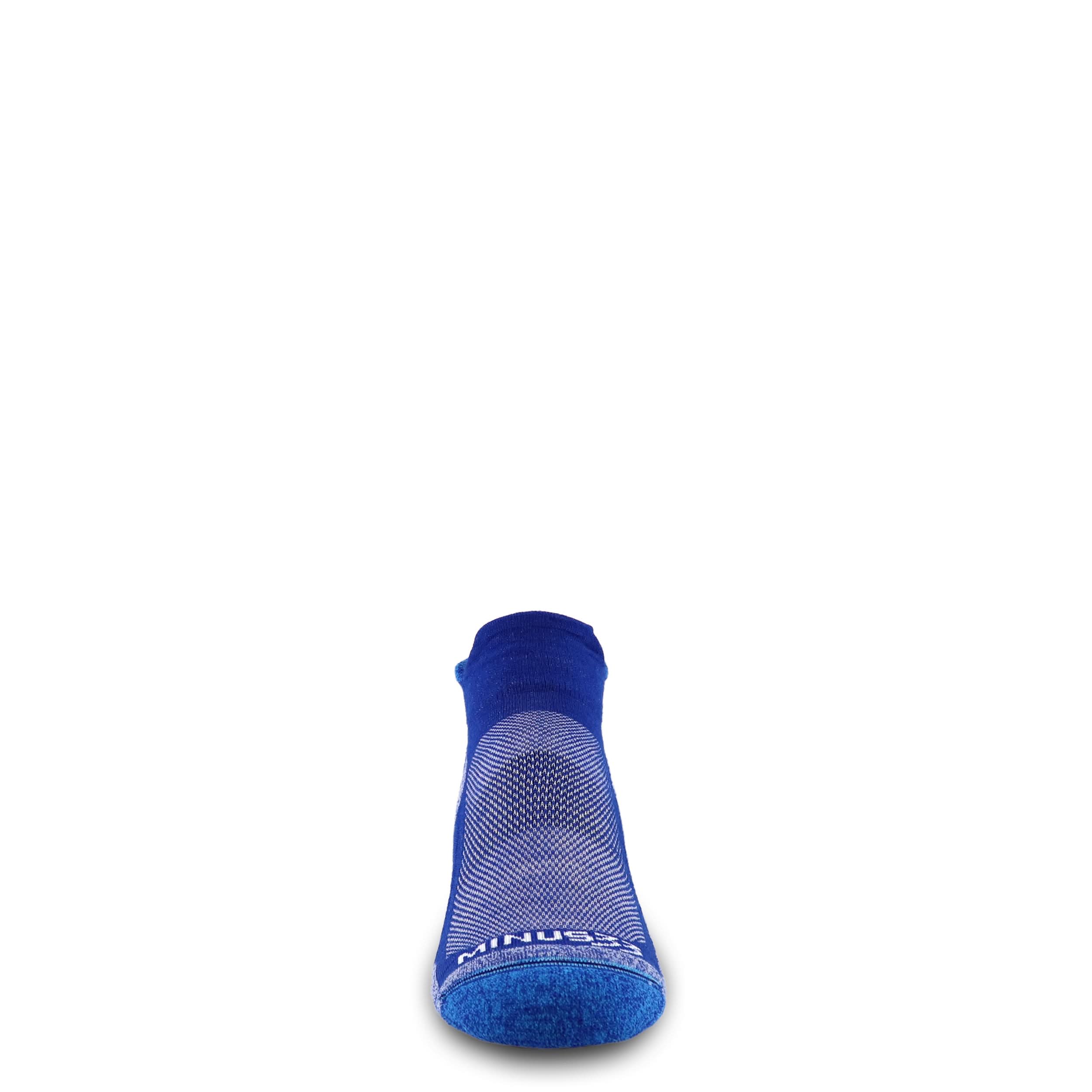 Merino wool no-show trail running socks, blue sole view
