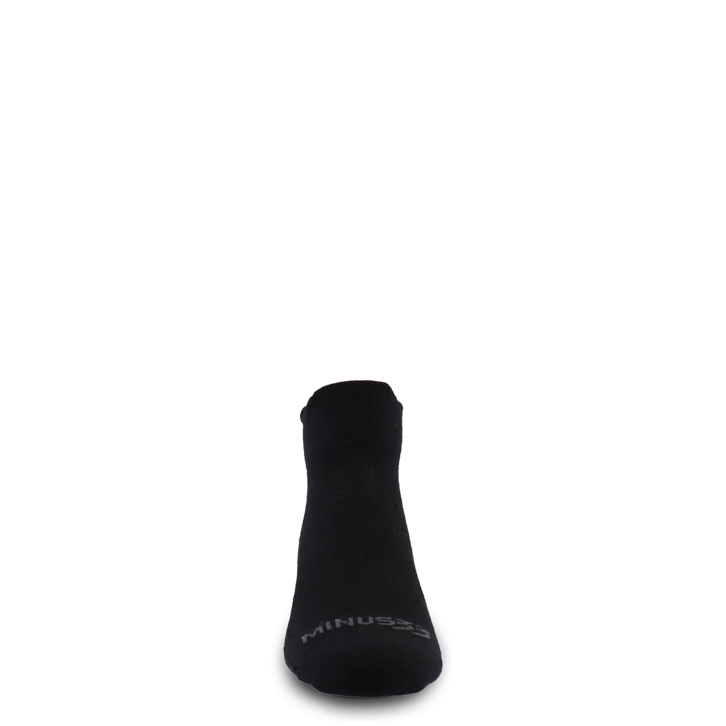 Merino wool no-show running sock, solid black with stitched heel area