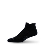 Merino wool no-show running sock, black knit with textured arch stripe