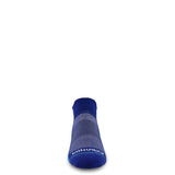 Merino wool no-show running sock, blue knit with heel tab and logo detail