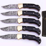 LOT OF 5 HANDMADE DAMASCUS STEEL FOLDING KNIVES
