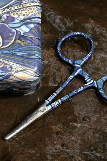 Blue rainbow-pattern forceps with silver metal tips