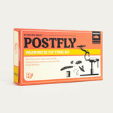 Warmwater fly tying kit box with orange Postfly branding and fly tool illustration.