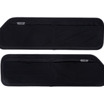 Black upper rear door storage panels, pair, with WHITE TOP label