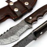 Custom Handcrafted Damascus Steel Tom Brown Tracker Knife - 10" Rosewood Handle with Horizontal Leather Sheath | Survival, Camping, Tactical | KBS Knives