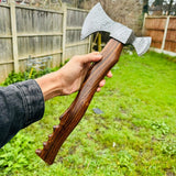 Tomahawk Axe For Sale with Custom Handmade Forged Damascus Steel Blade – "Rosewood Valor"