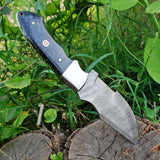 Resin-Handled Damascus Steel Tracker Knife - 10" Overall Length, Handmade Craftsmanship, Leather Sheath Included