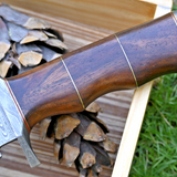 Wilderness Guardian: Hunting Bowie Knife with Damascus Steel Blade, Rosewood Handle, Brass Spacers, Damascus Guard, and Leather Sheath