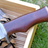 Wilderness Master: Hunting Bowie Knife with Damascus Steel Blade, Rosewood Handle, Damascus Guard, and Leather Sheath
