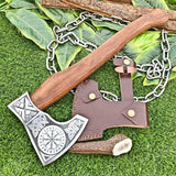 Viking Combat Axe with Custom Handmade Forged Engraved 1095 Steel Blade and Rosewood Handle – Odin’s Fury