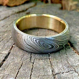 Custom Damascus Steel Anniversary Ring with Brass Inlay