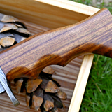 Wilderness Guardian: Hunting Knife with Damascus Steel Blade, Rosewood Handle, Damascus Guard, and Leather Sheath