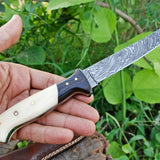 Custom Handmade Damascus Steel Fillet Knife with Wenge Wood and Bone Handle - 11-inch Overall Length"