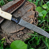 Custom Handmade Damascus Steel Fillet Knife with Wenge Wood and Bone Handle - 11-inch Overall Length"